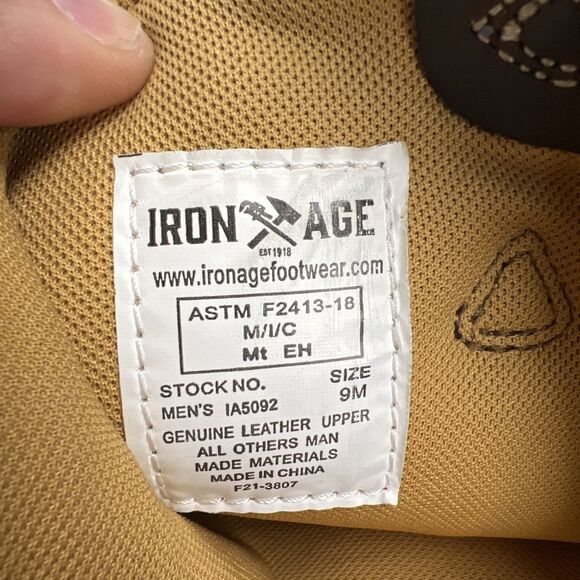 Iron Age Mens Brown Leather Work Boots Steel Toe Waterproof Size 9M - Picture 8 of 8